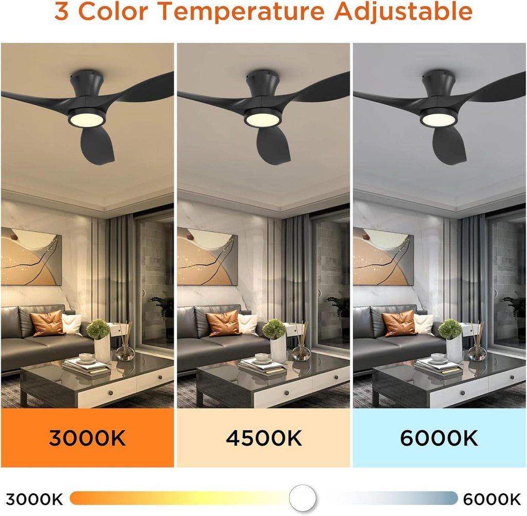 52 Inch Black Ceiling Fan With Integrated Led Lighting