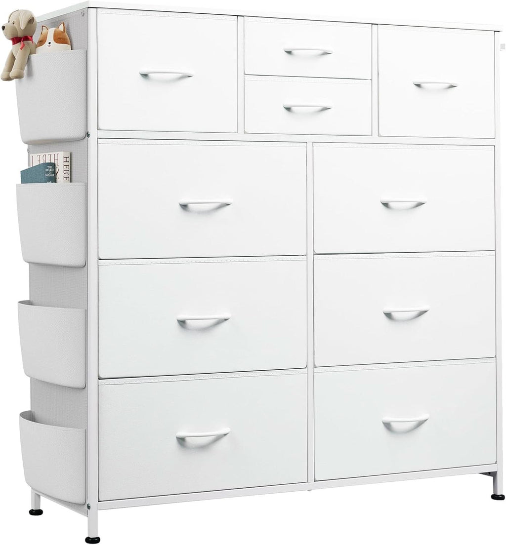 White Dresser 10 Drawer Storage Chest With Metal Frame