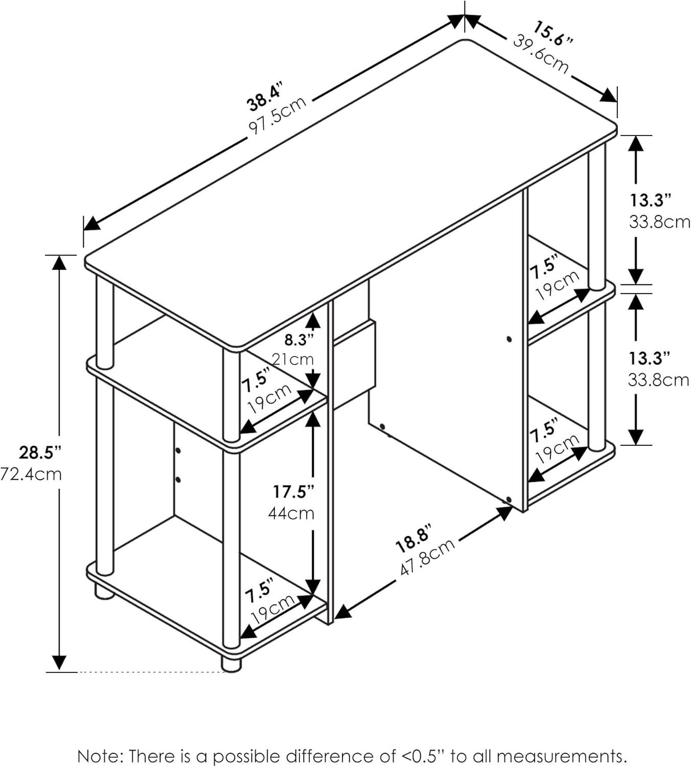 Walnut Computer Desk With Storage Shelves For Small Spaces