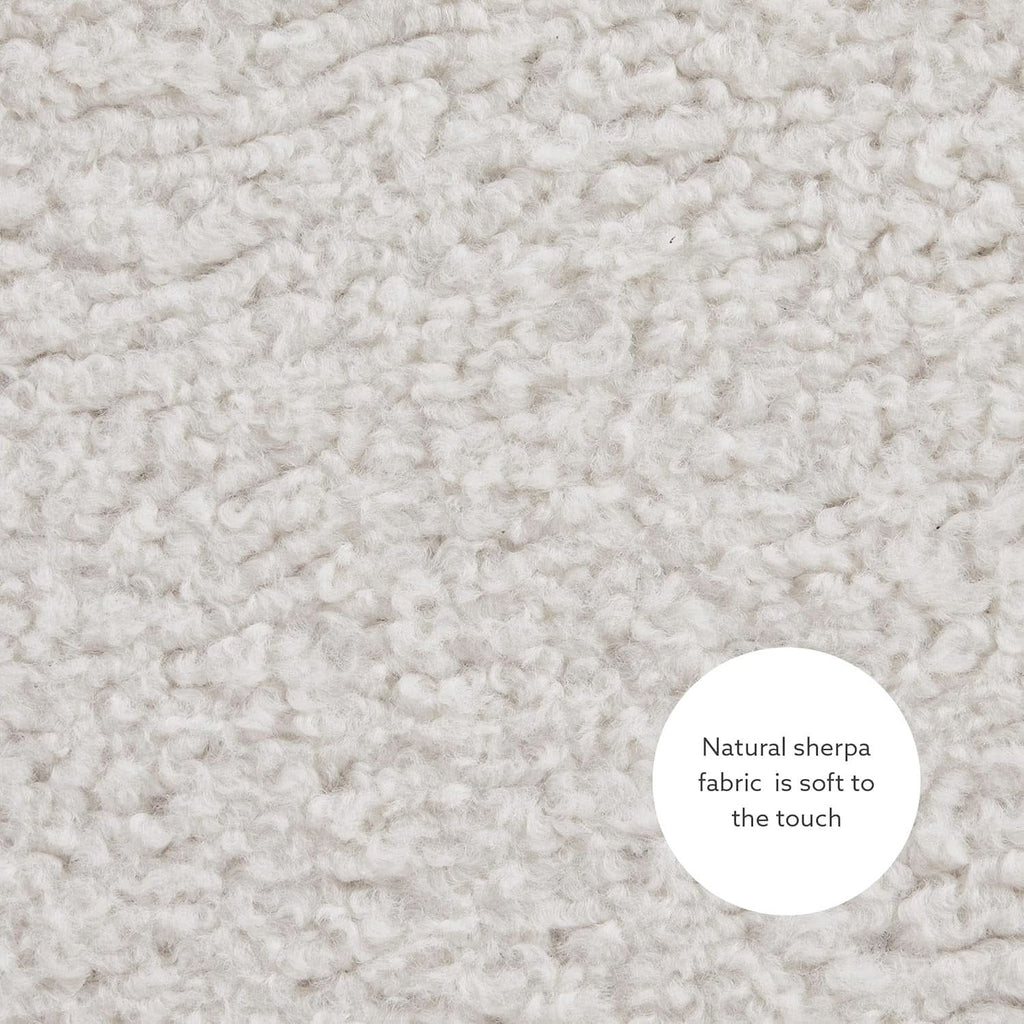 Cream Sherpa Deluxe Storage Ottoman Solidwood Base