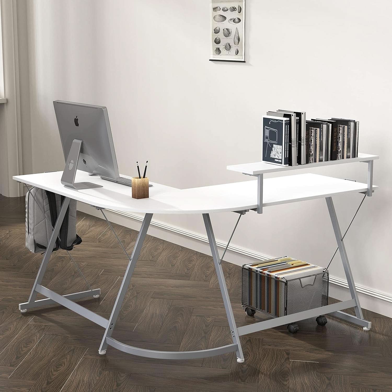 Vista L Shape Desk With Removable Monitor Stand White