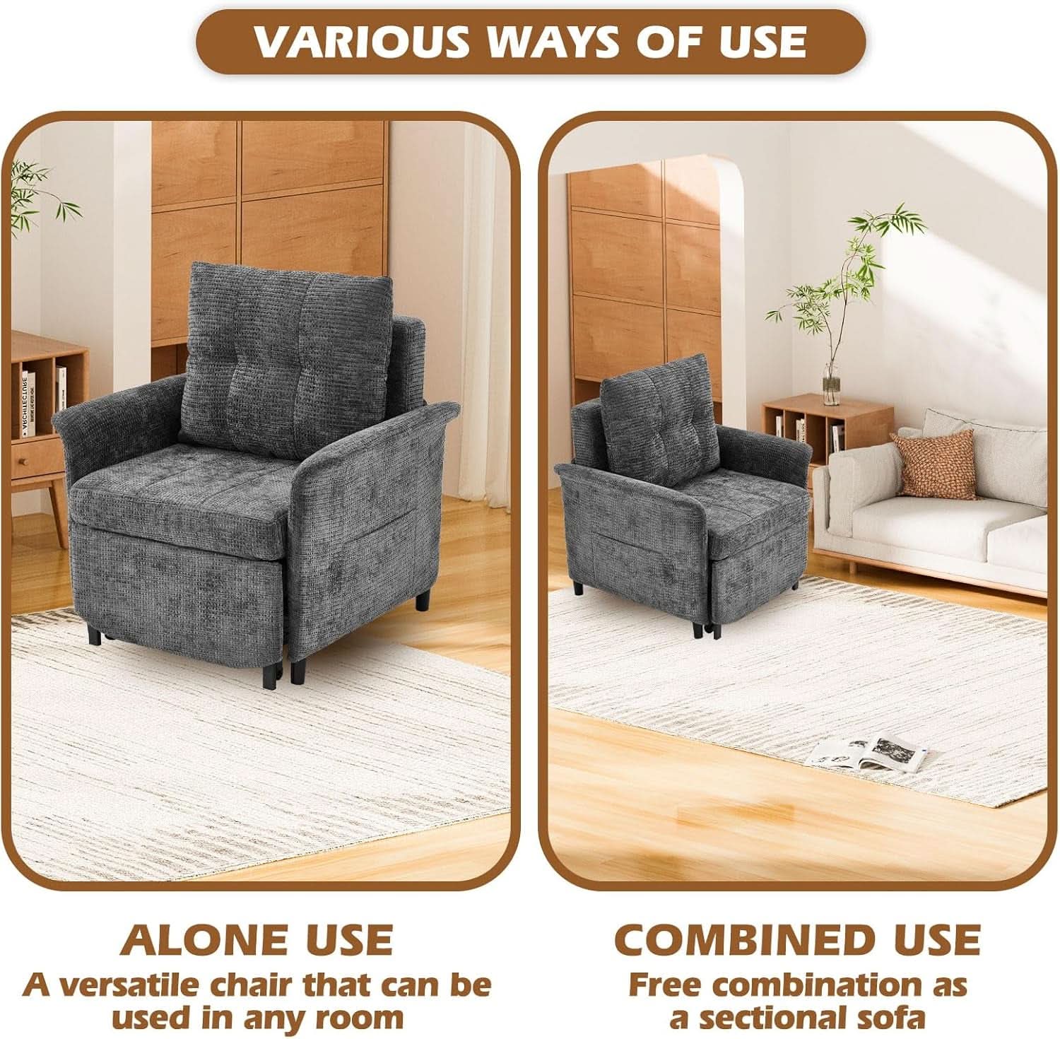 Convertible Sleeper Chair 79-Inch With Adjustable Backrest