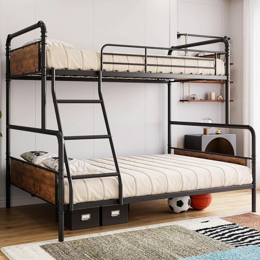 Twin Over Full Metal Bunk Bed Vintage Brown Space Saving