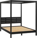Modern Black Queen Canopy Bedframe with Slatted Headboard