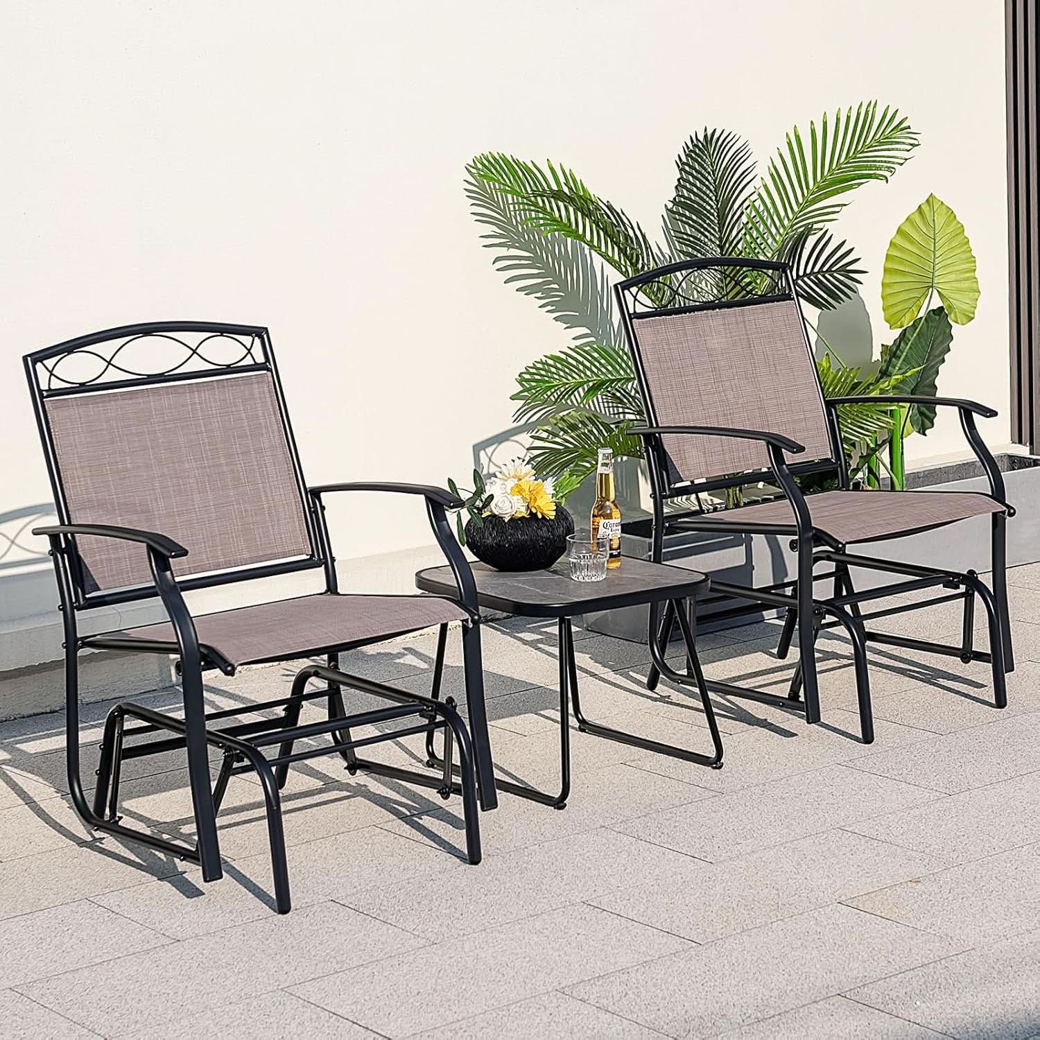 4 Piece Patio Glider Set With Gliding Loveseat Glass Table