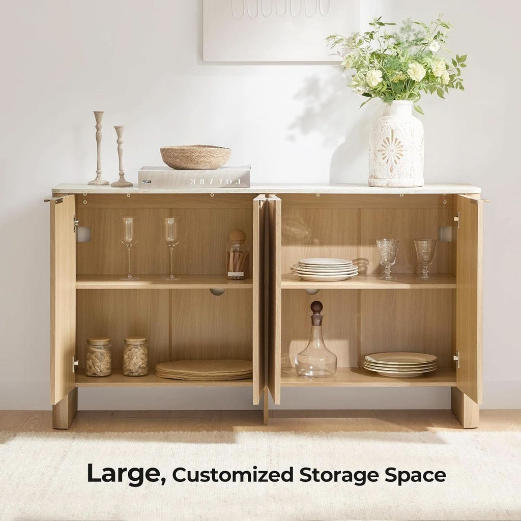 61 Inch Oak Sideboard Cabinet With Adjustable Shelves