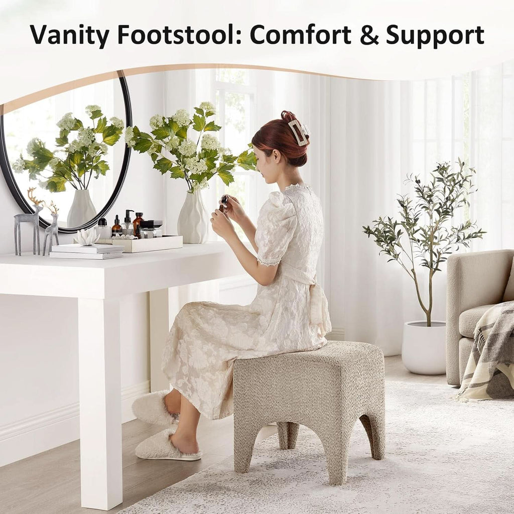 17-Inch Camel Boucle Upholstered Square Ottoman Footstool