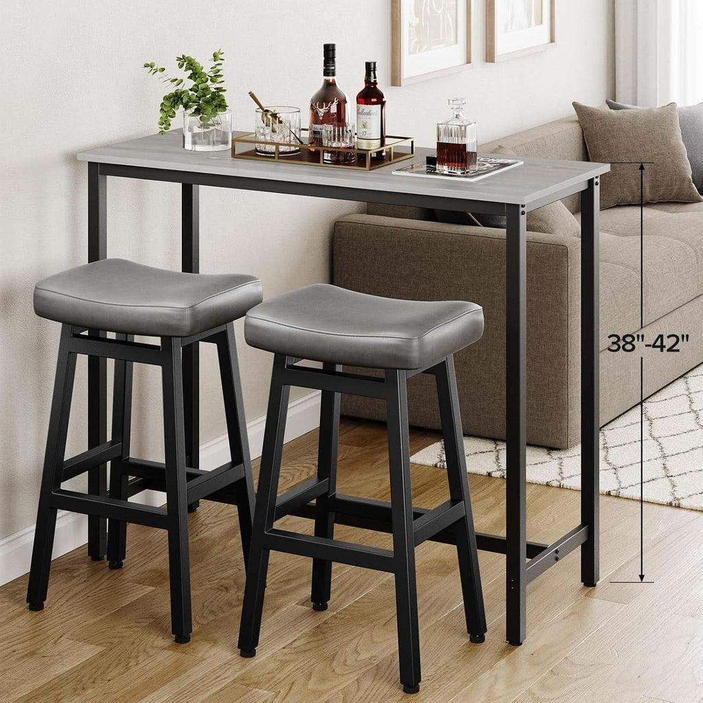 29 Inch Bar Stools Set of 2 All Black Bonded Leather Saddle Seats With Heavy Duty Metal Legs