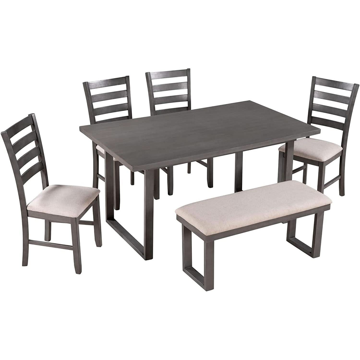 6 Piece Rustic Wood Dining Set With Bench And Chairs