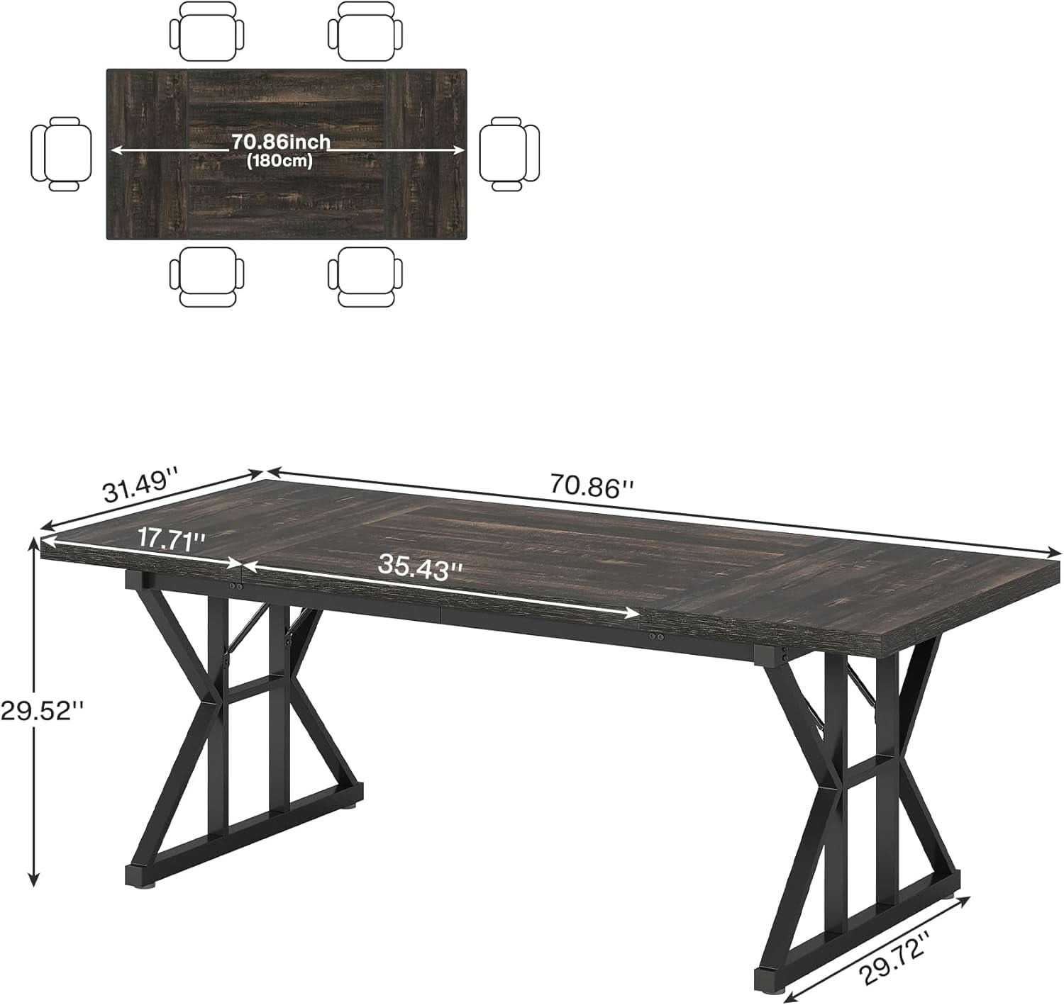 Farmhouse Dining Table 70.8 Inch Heavy Duty Metal Legs