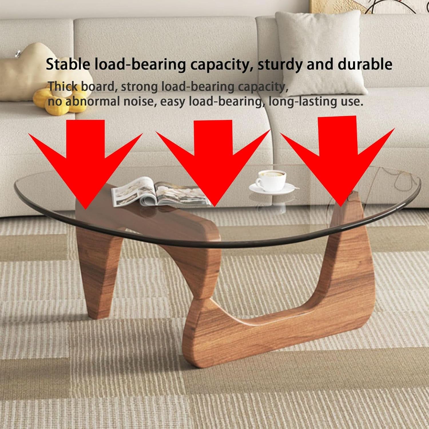 Walnut Clear Glass Oval Coffee Table Diameter 32.68 Inch