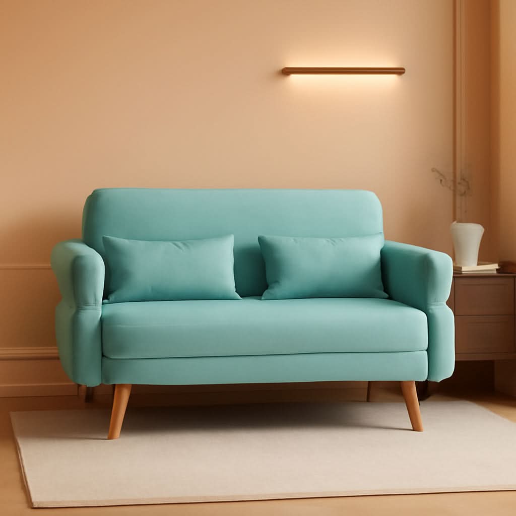 46 Inch Modern Fabric Loveseat Aquamarine With Pillows