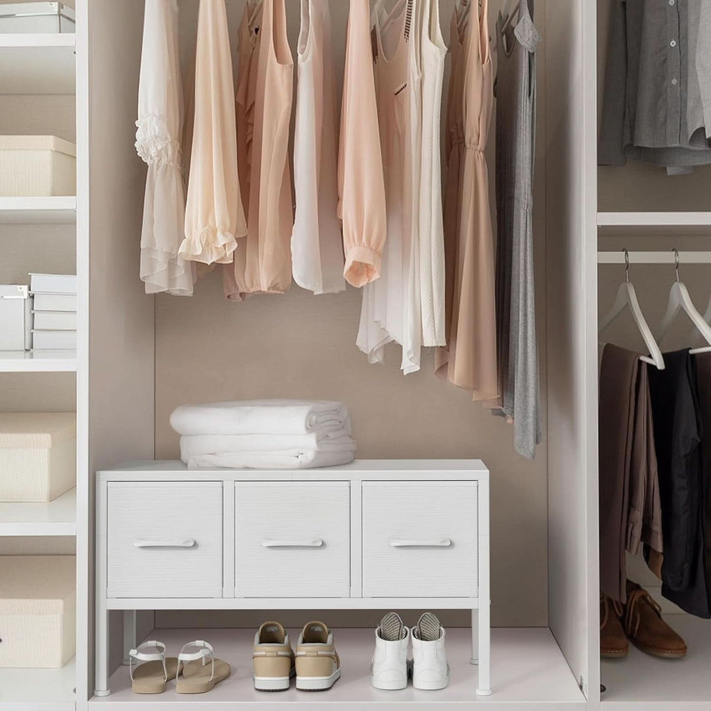 White Closet Storage Organizer With Fabric Drawers