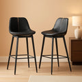 Bar Stools Set Of 2 Ink Black Synthetic Leather Bar Height Back Ergonomic