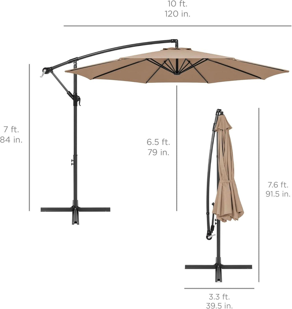 10 Ft Offset Patio Umbrella With Easy Tilt Adjustment And 8 Ribs Polyester Shade For Backyard Poolside