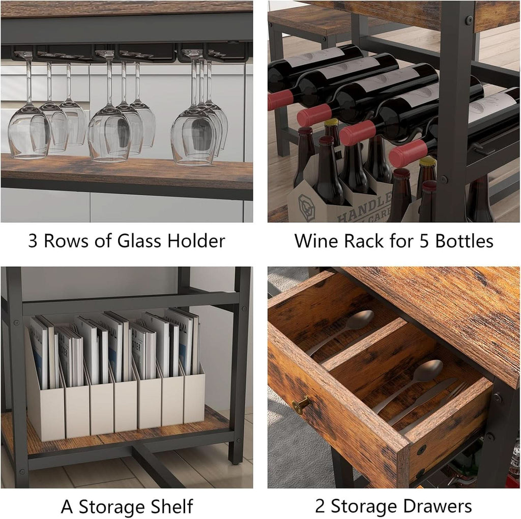 Rustic Dining Table Set For 4 To 6 With Storage Drawer
