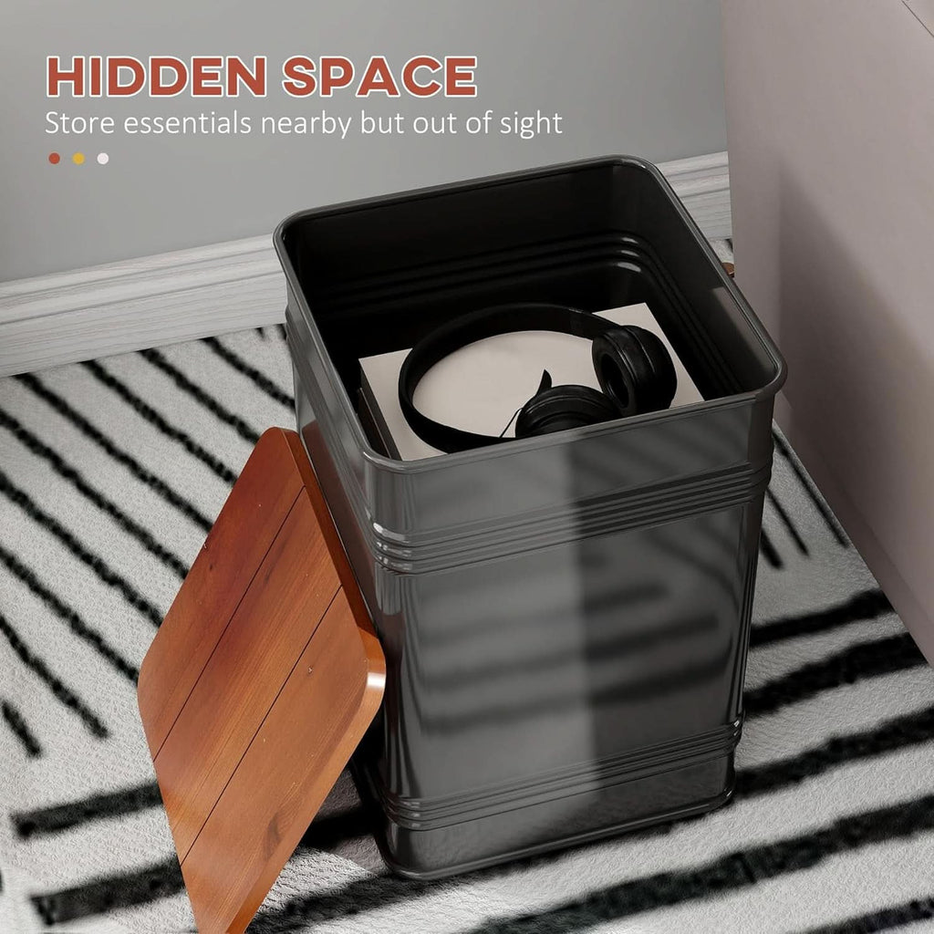 Industrial Black Storage Ottoman With Removable Lid