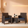 Wicker Outdoor Patio Set 3 Piece Bistro Brown Navy