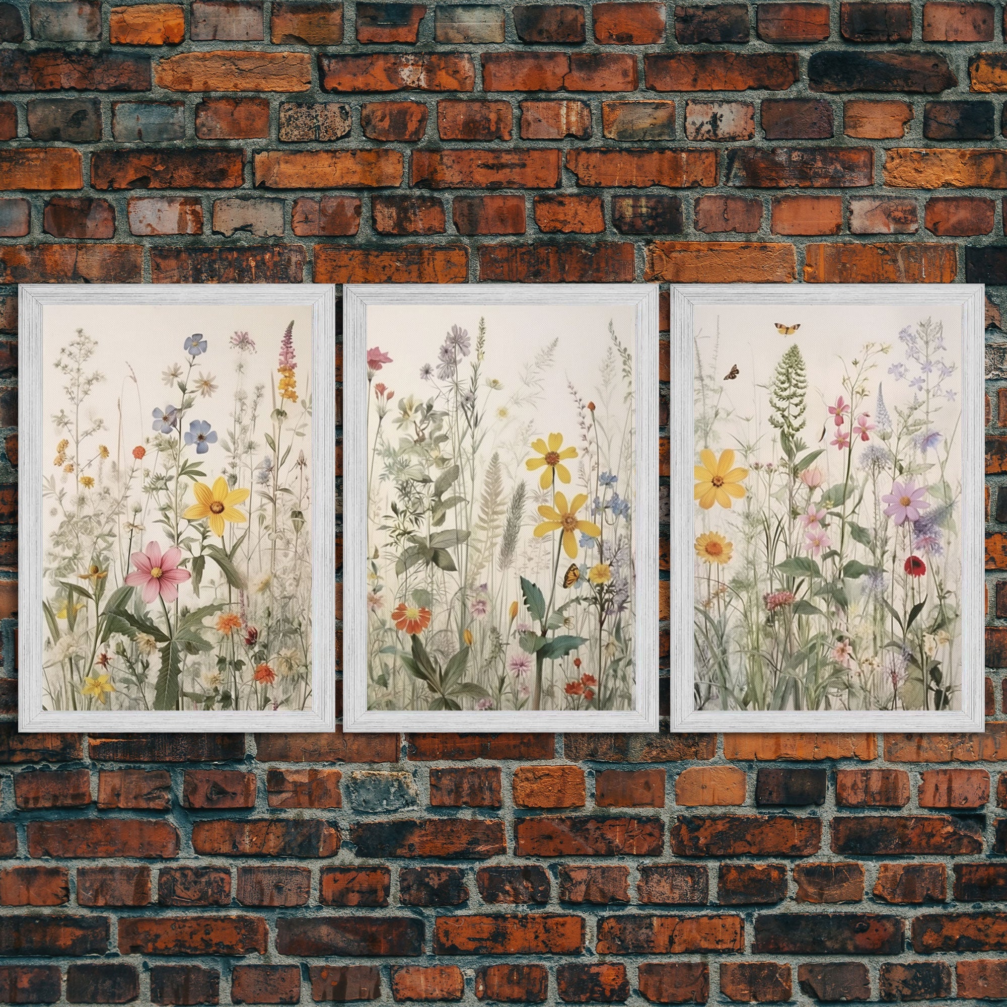 Watercolor Wild Flowers 3 Piece Framed Canvas Wall Art Set Floral Botanical Prints Minimalist Modern Art Boho Wall Decor Nursery Art