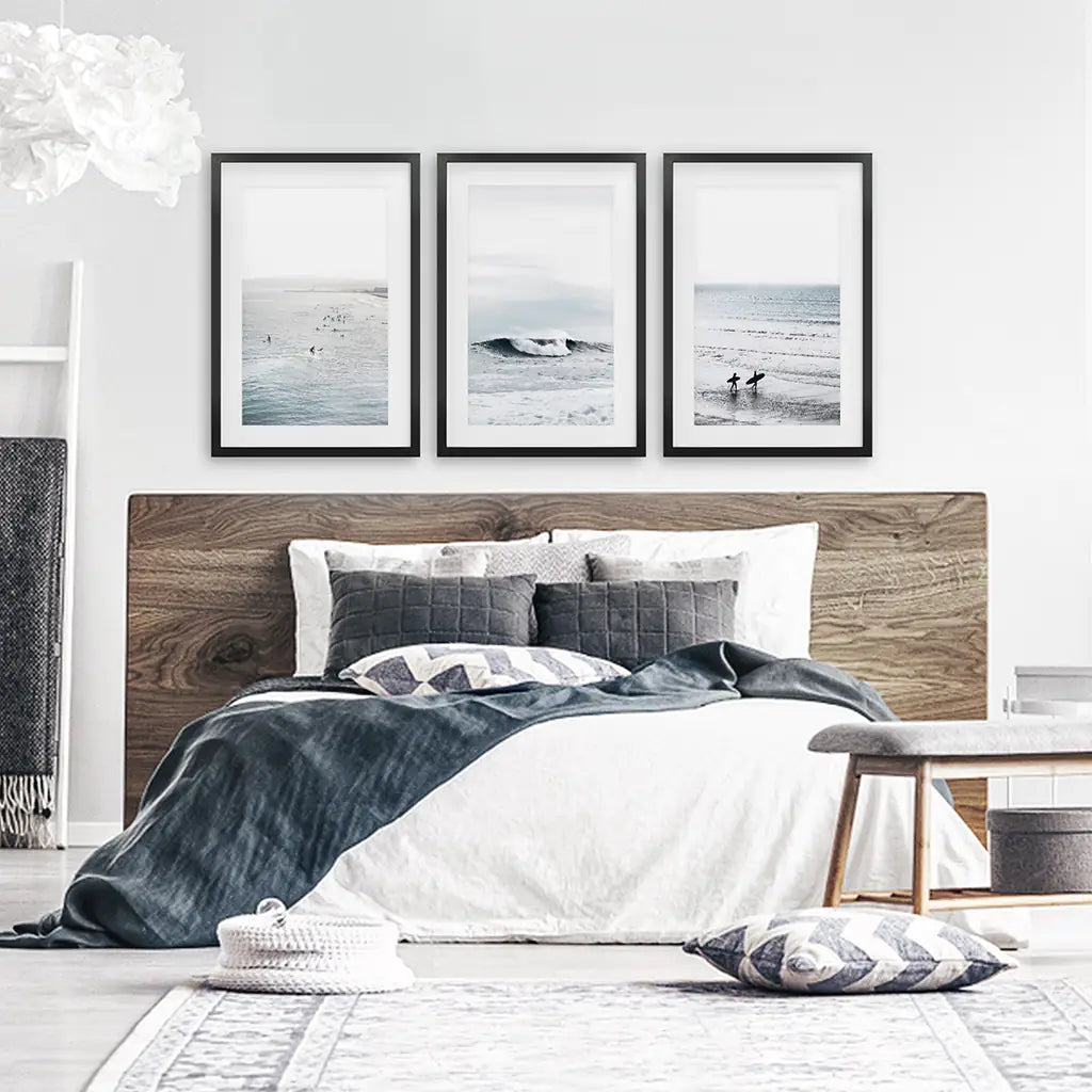 Navy Blue Surfing Wall Art. Set of 3 Prints