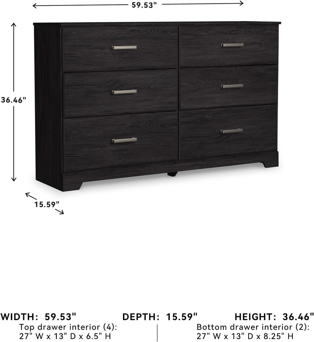 Six Drawer Dresser With Black Matte Engineered Wood