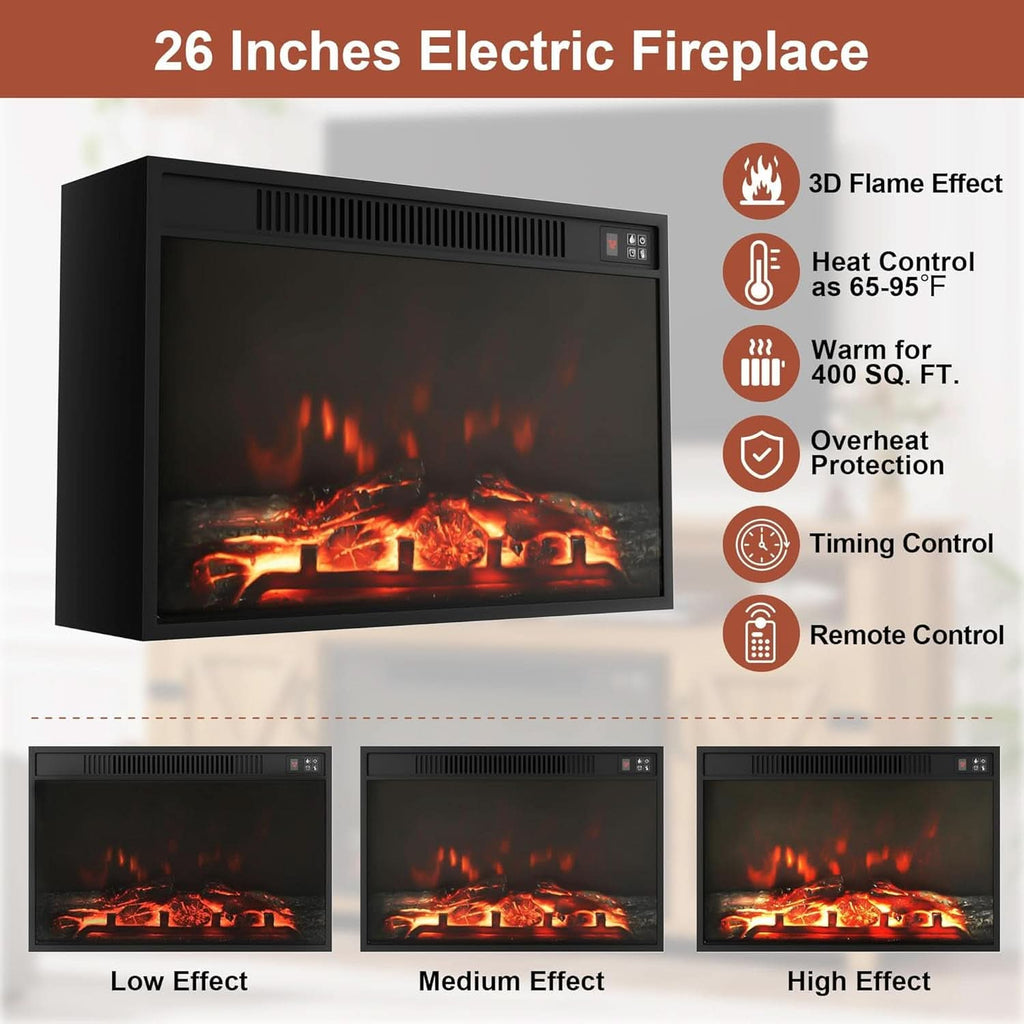 Rustic Fireplace TV Stand For 65 Inch TVs With Storage