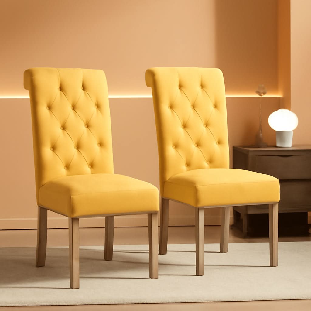 Solid Wood Tufted Parsons Yellow Dining Chair Set Of 2