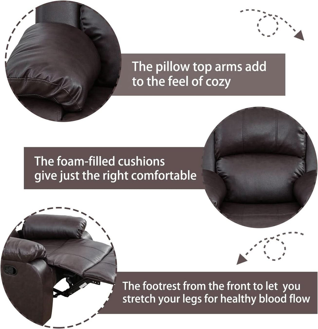 Manual Recliner Sofa Set Brown Three Piece Living Room Furniture