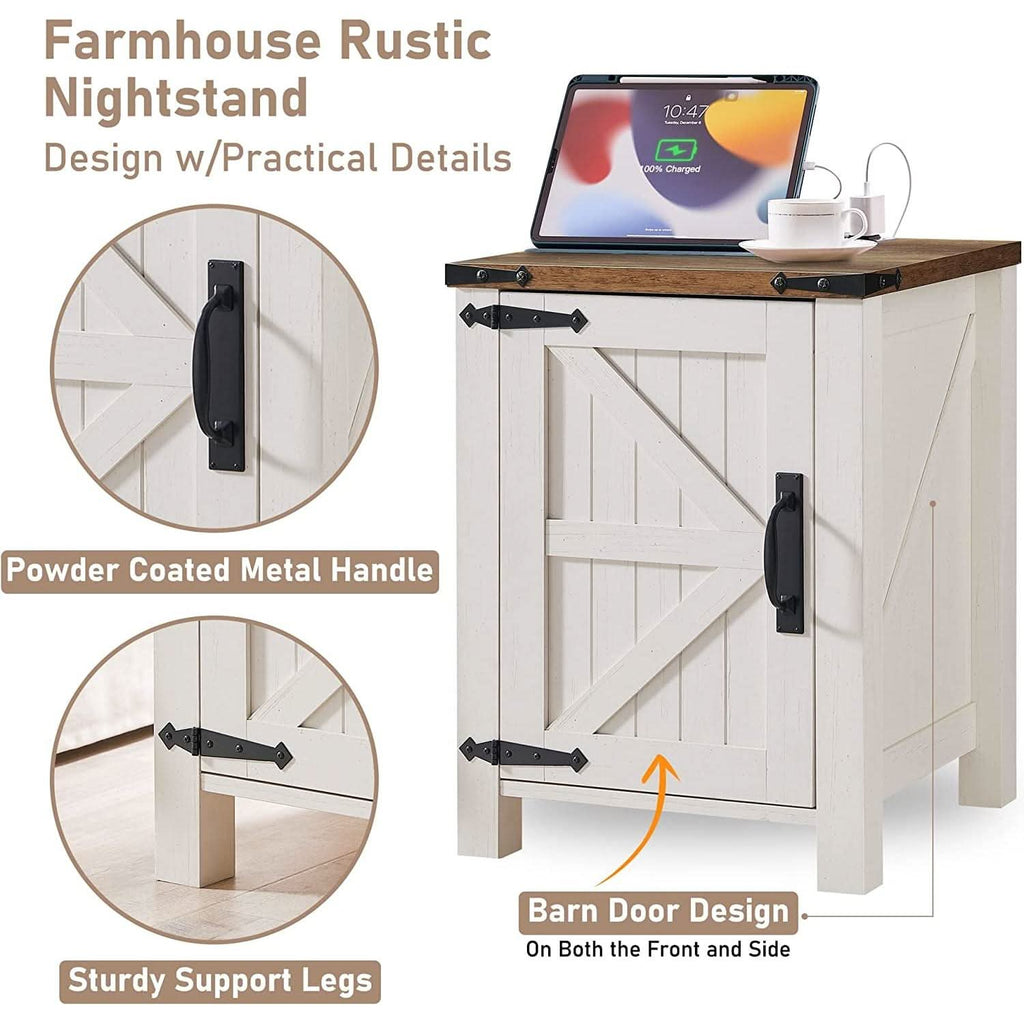 Farmhouse Nightstand With Charging Station Antique Finish