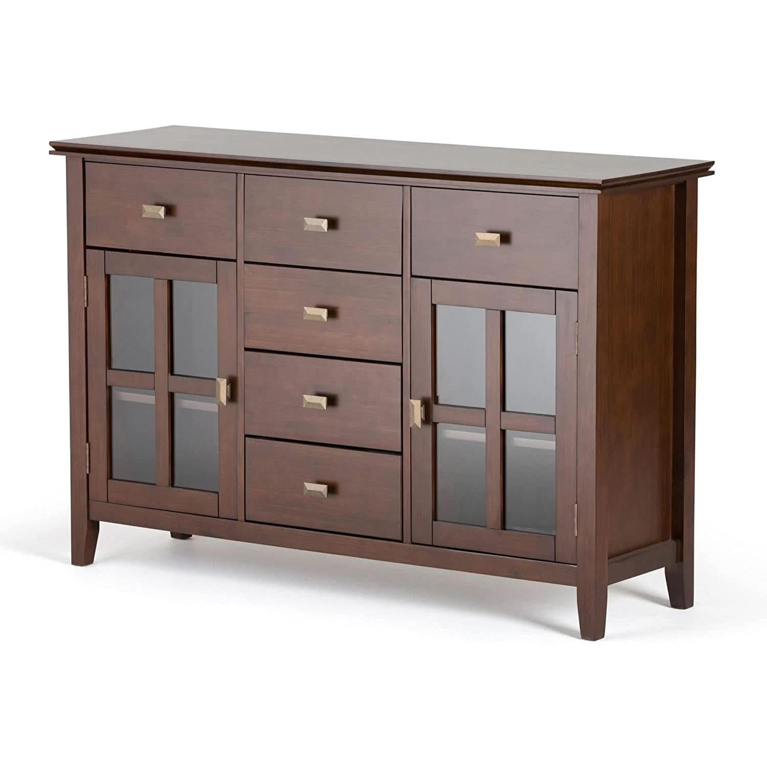 Pine Wood Sideboard Buffet Russet Brown Adjustable Shelves