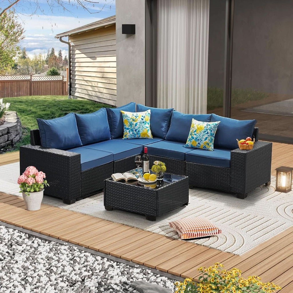 Six Piece All Weather Outdoor Wicker Sectional Sofa Set