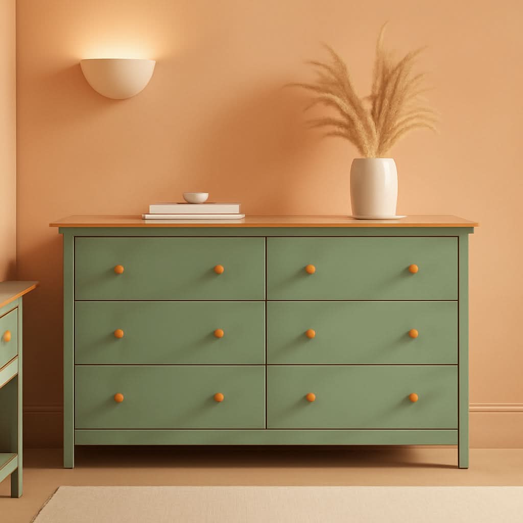 Shea Six Drawer Dresser Light Sage And Honey For Nursery