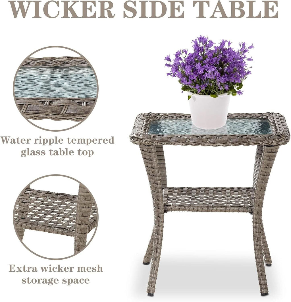 5 Piece Outdoor Patio Set Gray Wicker Swivel Rockers
