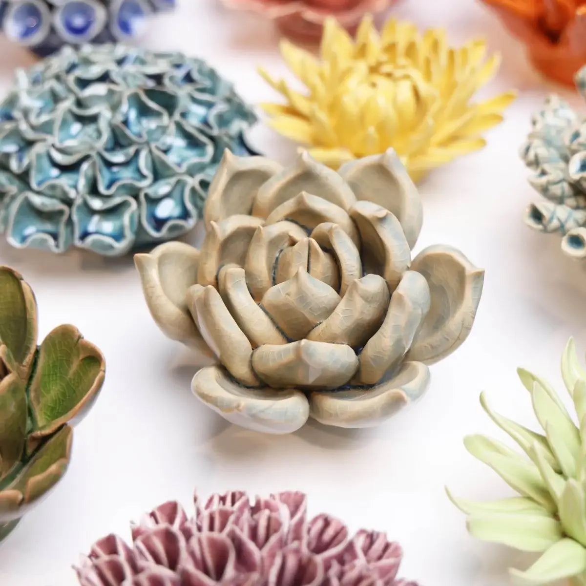 Ceramic Flower Wall Art Succulent Blue 12: Succulent Light Blue
