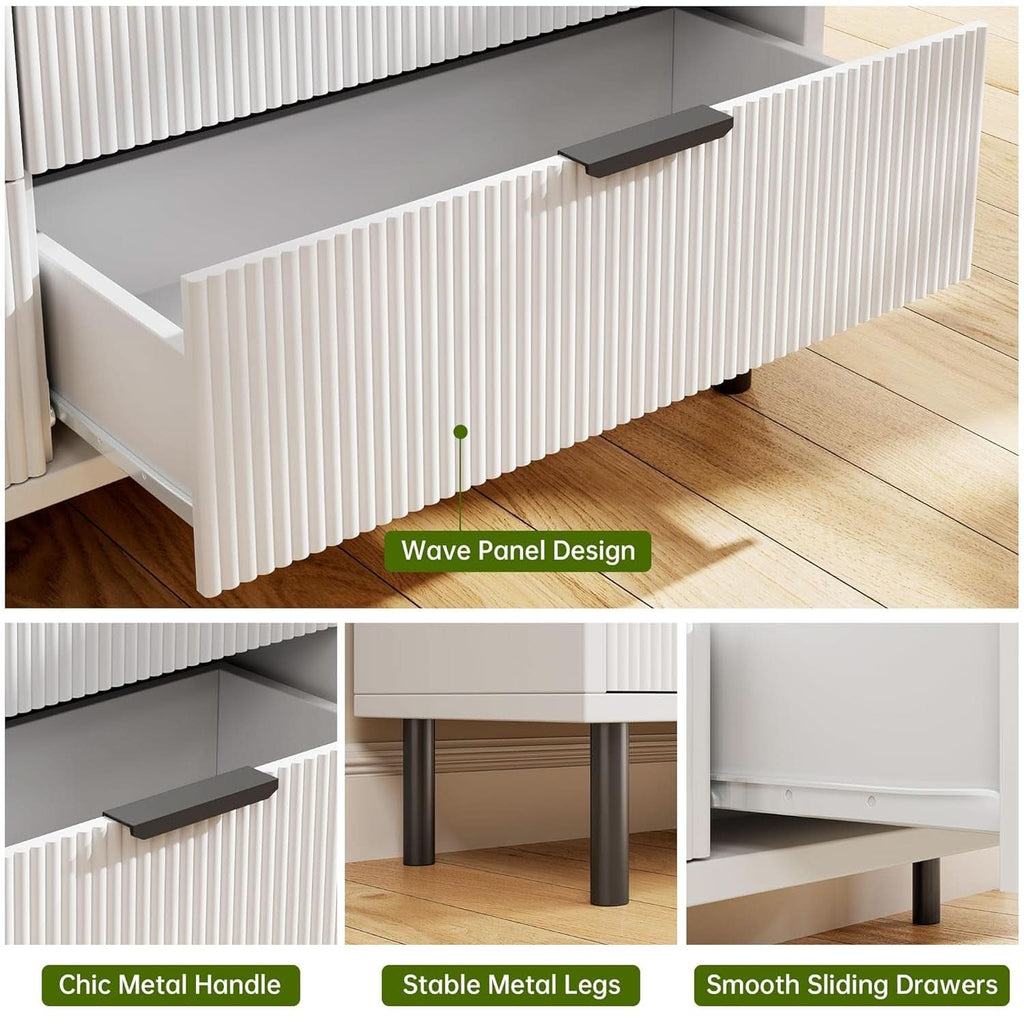 White Fluted Contemporary Dresser With Stainless Legs