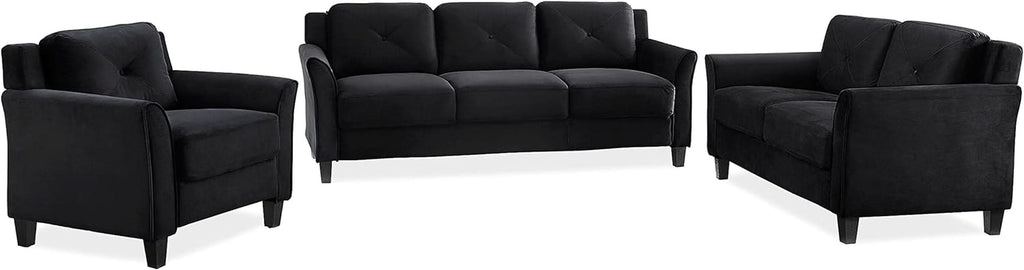 57 Inch Black Loveseat With Tufted Back Stain Resistant