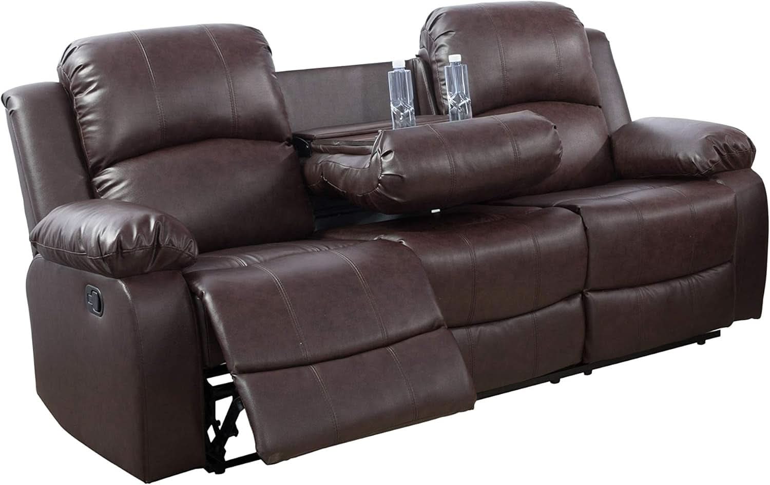 Brown Bonded Leather Manual Reclining Living Room Sofa Set