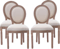 French Country Dining Chairs Set Of 4 With Linen Upholstery And Solid Wood Legs