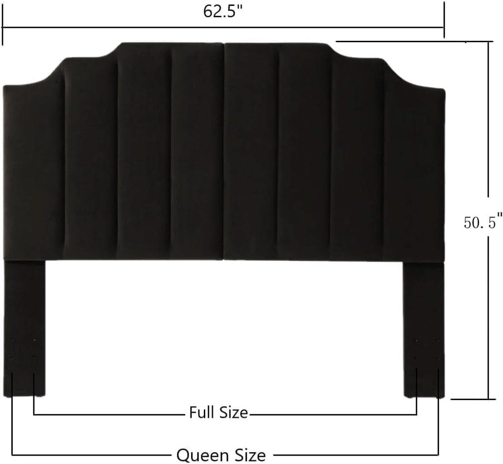 Elegant Black Velvet Tufted Queen Headboard with Curved Design