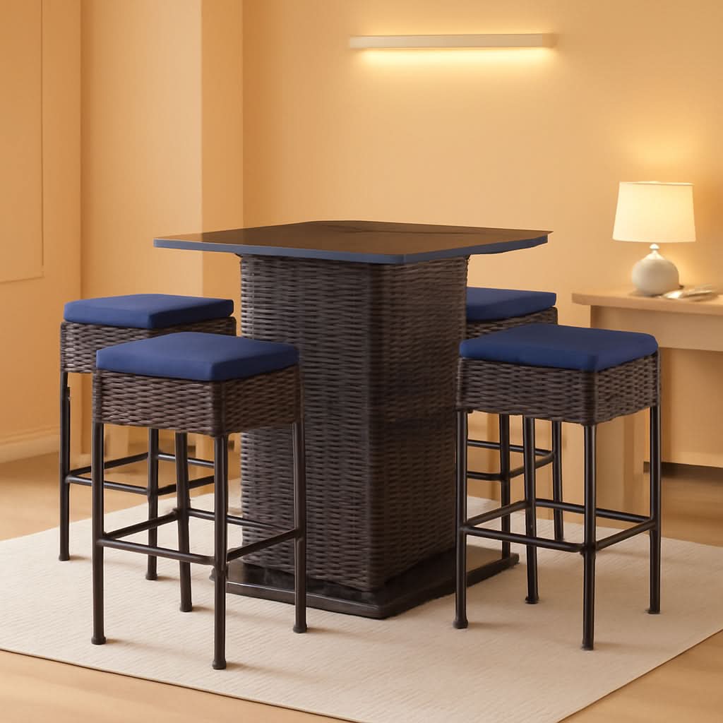 5 Piece Outdoor Bar Set Navy Blue Bar Height Table Storage