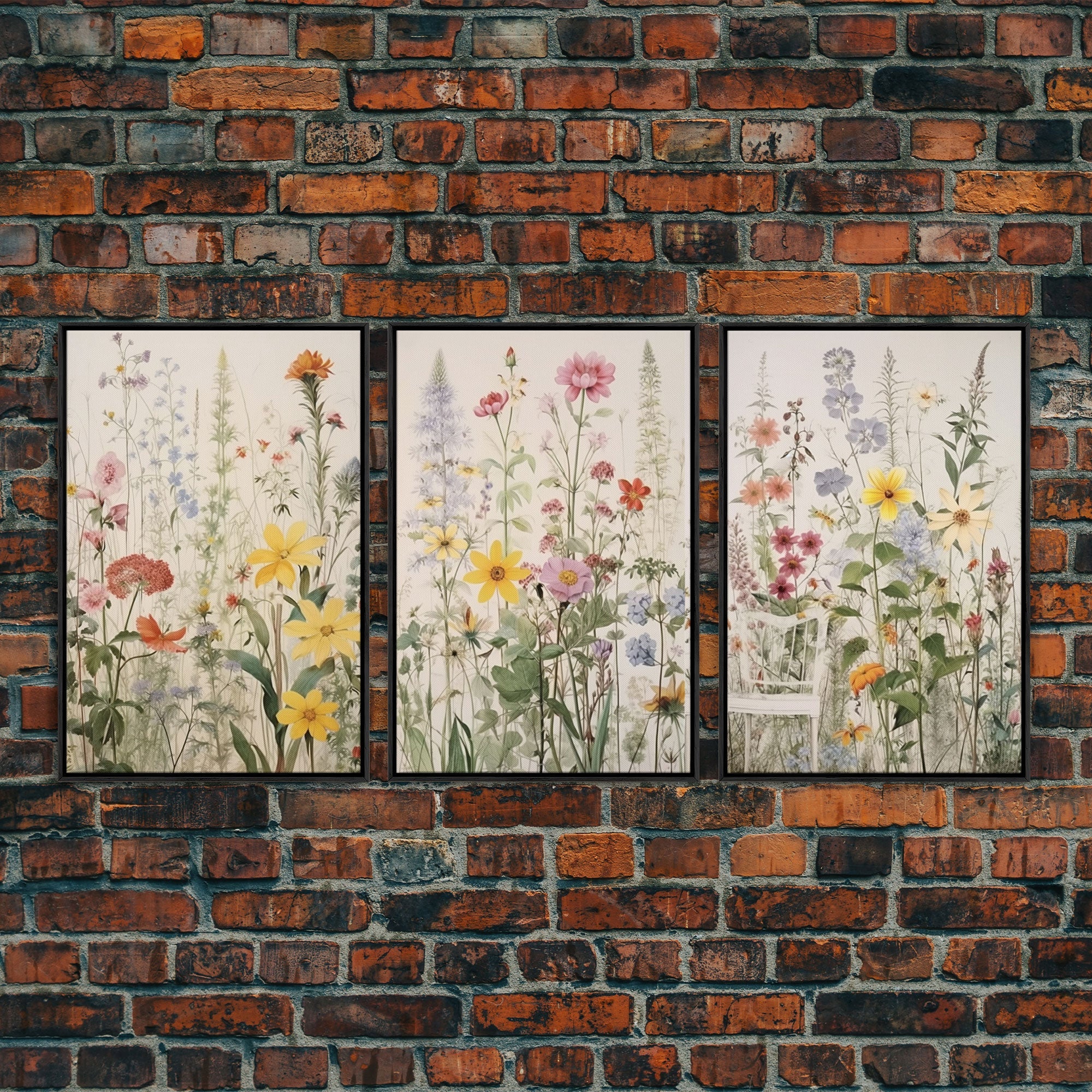 Framed Canvas Wall Art Set, Watercolor Wildflowers Floral Botanical Prints, Minimalist Modern Art Boho Wall Decor, Flower Art, Nursery Decor