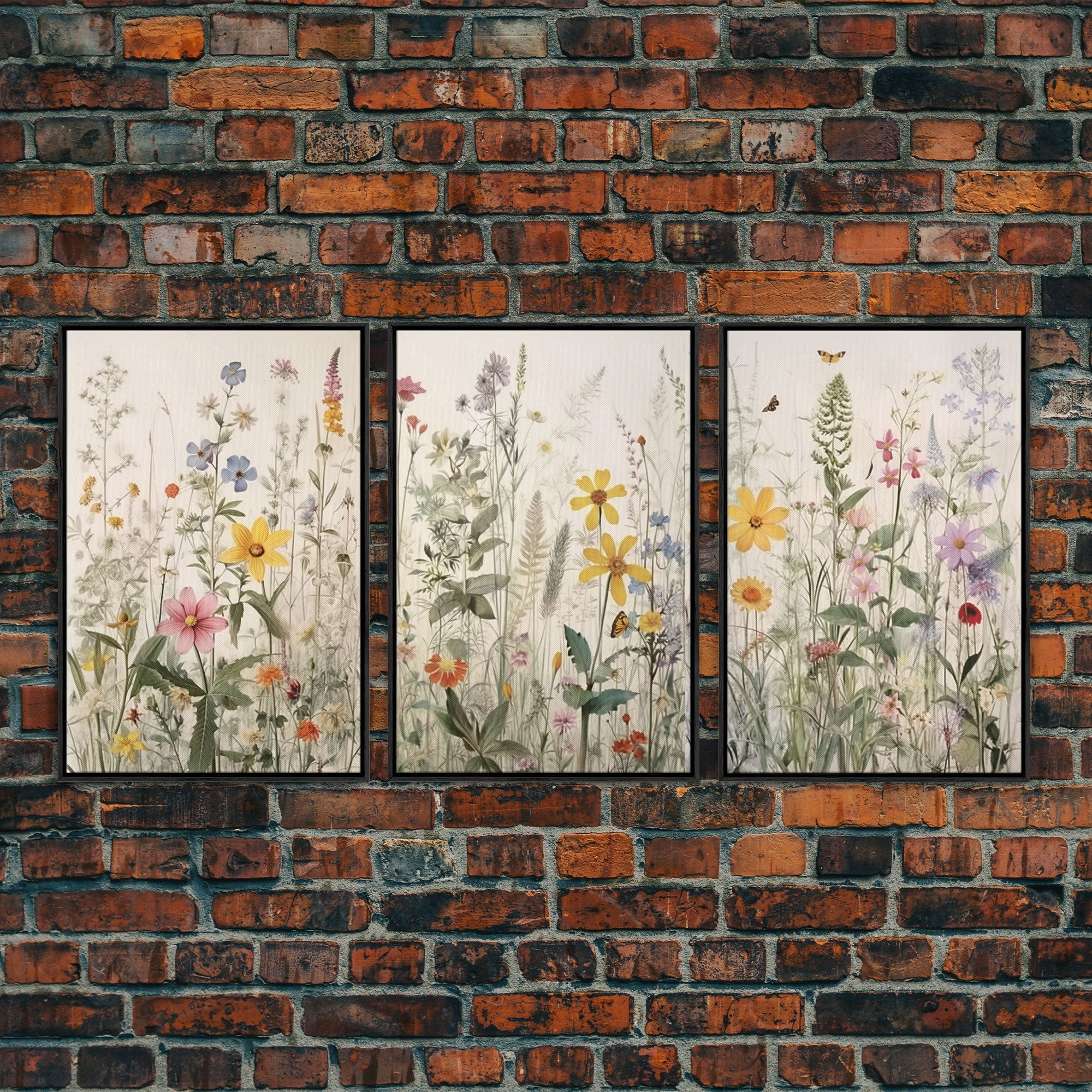 Watercolor Wild Flowers 3 Piece Framed Canvas Wall Art Set Floral Botanical Prints Minimalist Modern Art Boho Wall Decor Nursery Art