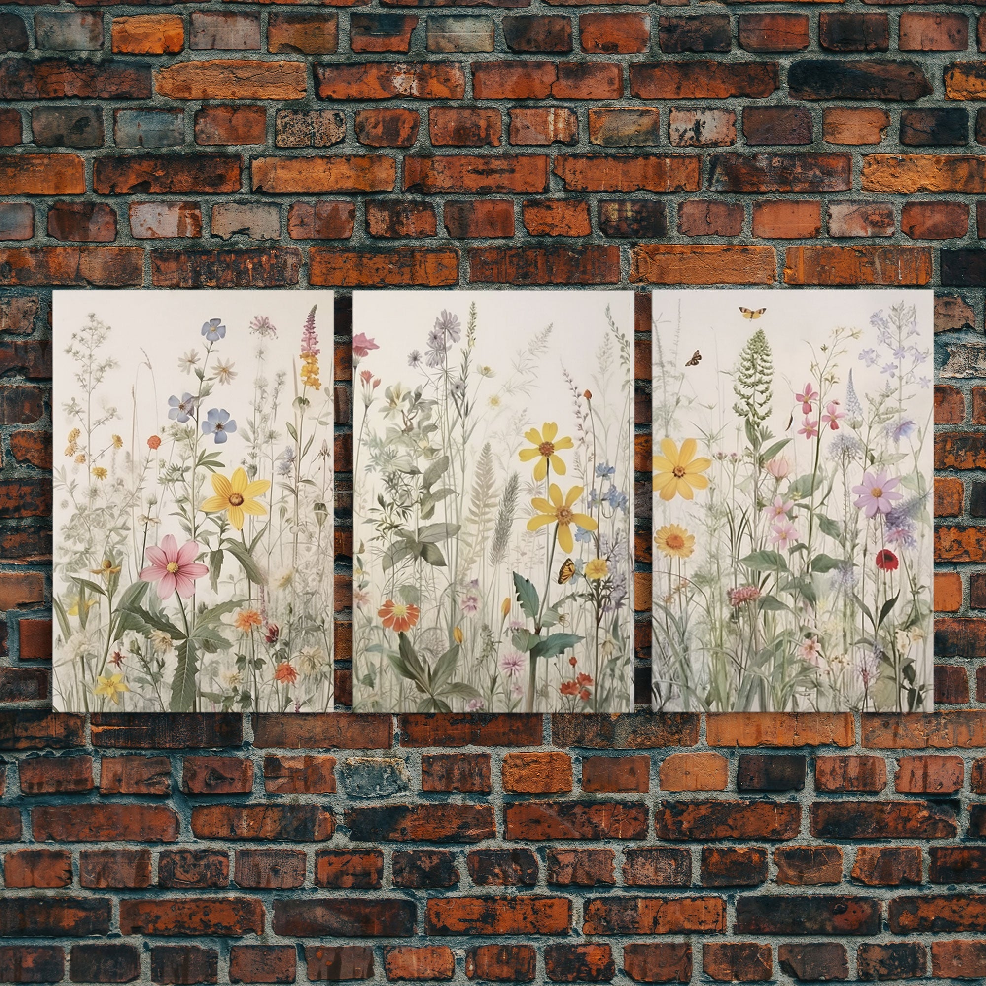 Watercolor Wild Flowers 3 Piece Framed Canvas Wall Art Set Floral Botanical Prints Minimalist Modern Art Boho Wall Decor Nursery Art