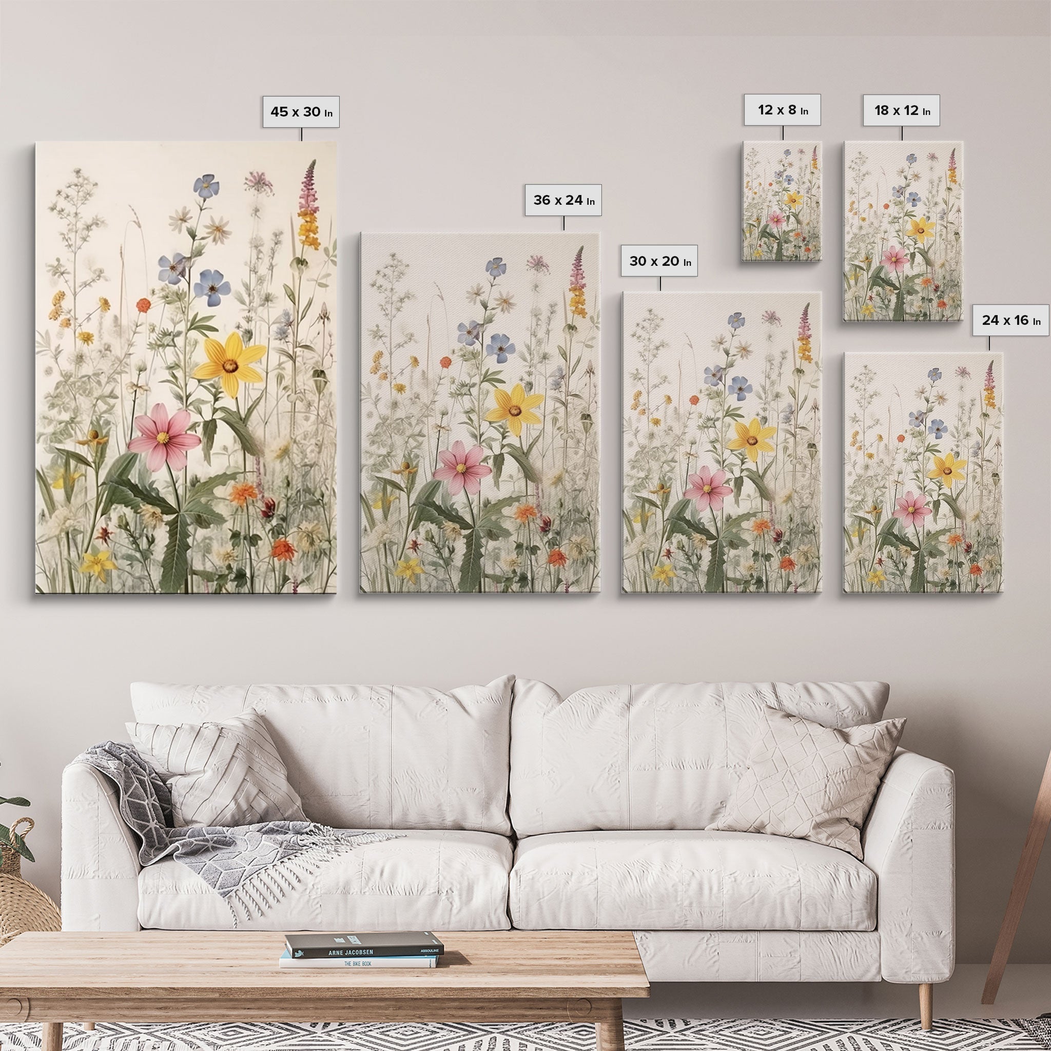 Watercolor Wild Flowers 3 Piece Framed Canvas Wall Art Set Floral Botanical Prints Minimalist Modern Art Boho Wall Decor Nursery Art