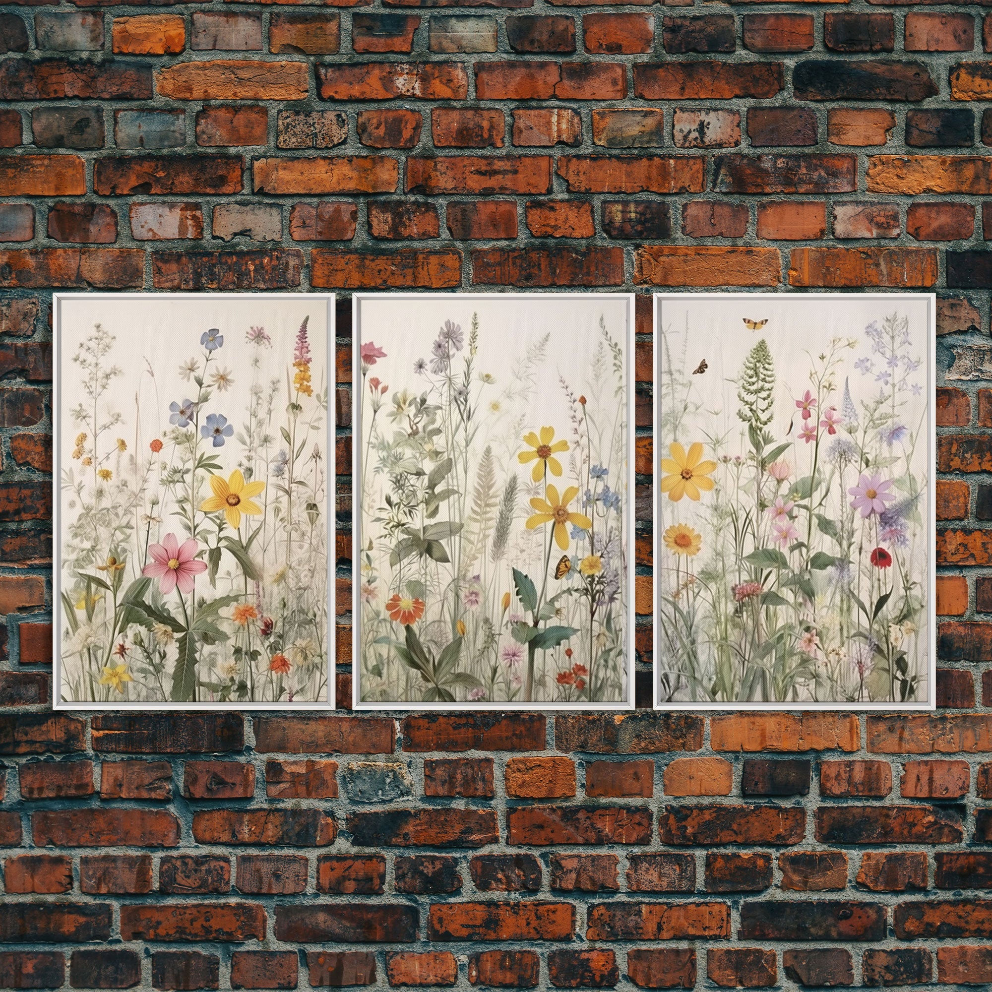 Watercolor Wild Flowers 3 Piece Framed Canvas Wall Art Set Floral Botanical Prints Minimalist Modern Art Boho Wall Decor Nursery Art