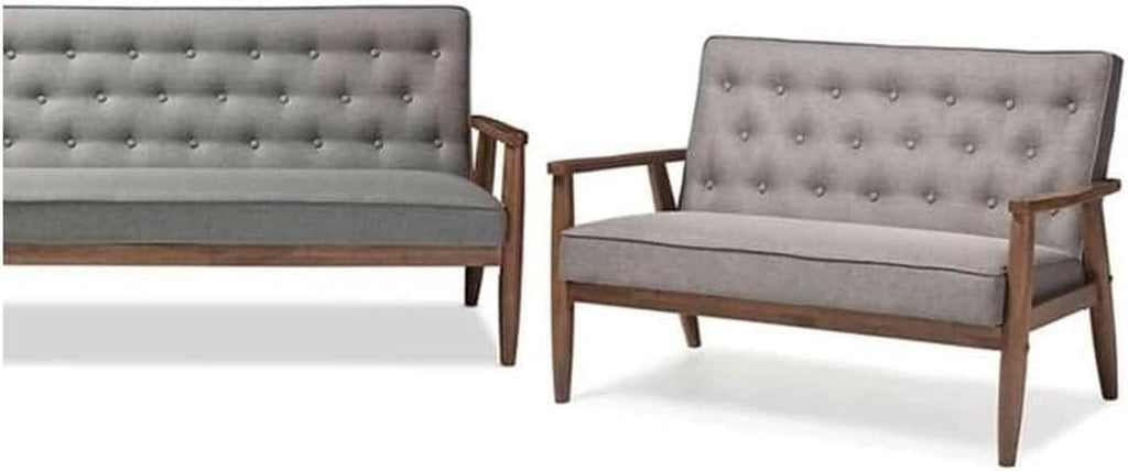 Grey Fabric 3 Piece Living Room Set With Wood Frame