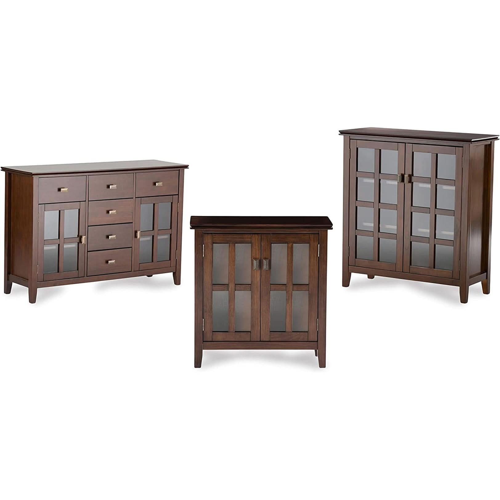 Pine Wood Sideboard Buffet Russet Brown Adjustable Shelves