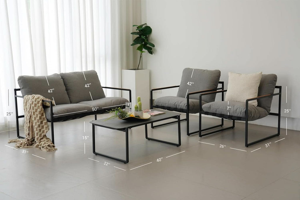 4 Piece Patio Outdoor Furniture Set With Modern Metal Sofa And Coffee Table