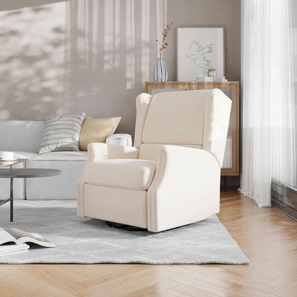 Omma Swivel Glider Rocking Recliner Cream Upholstered 3In1