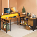 61 Inch L Shaped Desk With Power Outlets And LED Lights